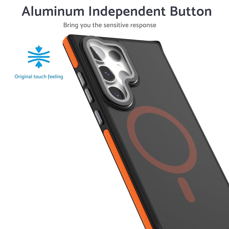 For Samsung Galaxy S24 Ultra 5G Magsafe Dual-Color Skin Feel Lens Film Phone Case with Lens Fold Holder(Gray) - Galaxy S24 Ultra 5G Cases by PMC Jewellery | Online Shopping South Africa | PMC Jewellery | Buy Now Pay Later Mobicred