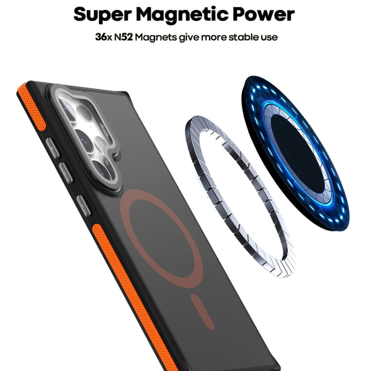 For Samsung Galaxy S24 Ultra 5G Magsafe Dual-Color Skin Feel Lens Film Phone Case with Lens Fold Holder(Gray) - Galaxy S24 Ultra 5G Cases by PMC Jewellery | Online Shopping South Africa | PMC Jewellery | Buy Now Pay Later Mobicred