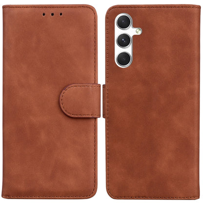 For Samsung Galaxy S25 5G Skin Feel Pure Color Flip Leather Phone Case(Brown) - Galaxy S25 5G Cases by PMC Jewellery | Online Shopping South Africa | PMC Jewellery | Buy Now Pay Later Mobicred