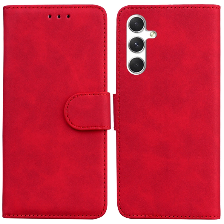 For Samsung Galaxy S25+ 5G Skin Feel Pure Color Flip Leather Phone Case(Red) - Galaxy S25+ 5G Cases by PMC Jewellery | Online Shopping South Africa | PMC Jewellery | Buy Now Pay Later Mobicred