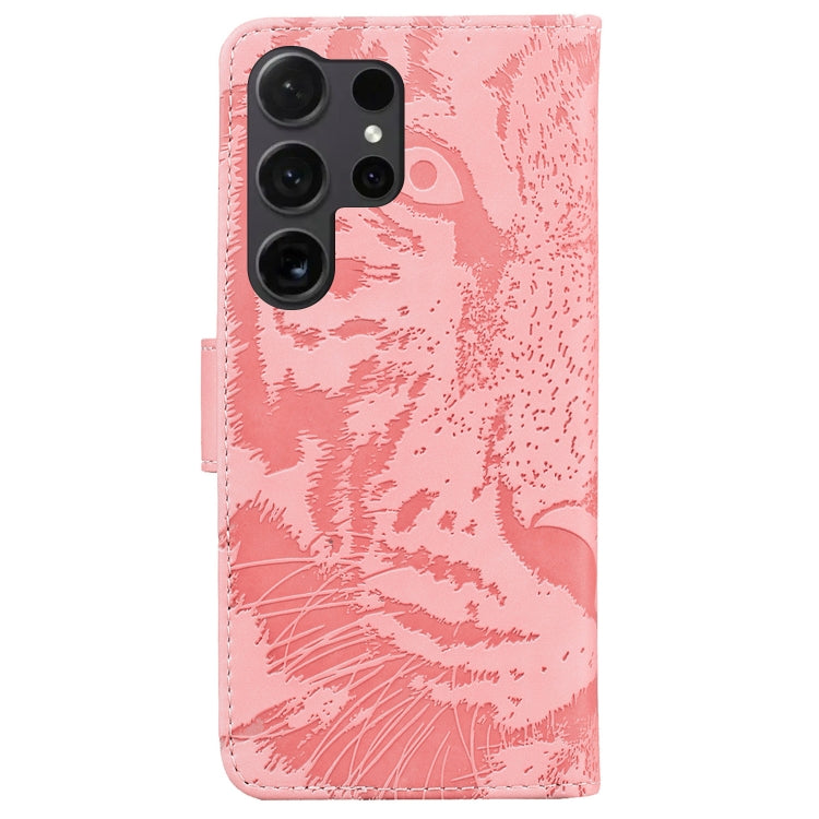 For Samsung Galaxy S25 Ultra 5G Tiger Embossing Pattern Flip Leather Phone Case(Pink) - Galaxy S25 Ultra 5G Cases by PMC Jewellery | Online Shopping South Africa | PMC Jewellery | Buy Now Pay Later Mobicred