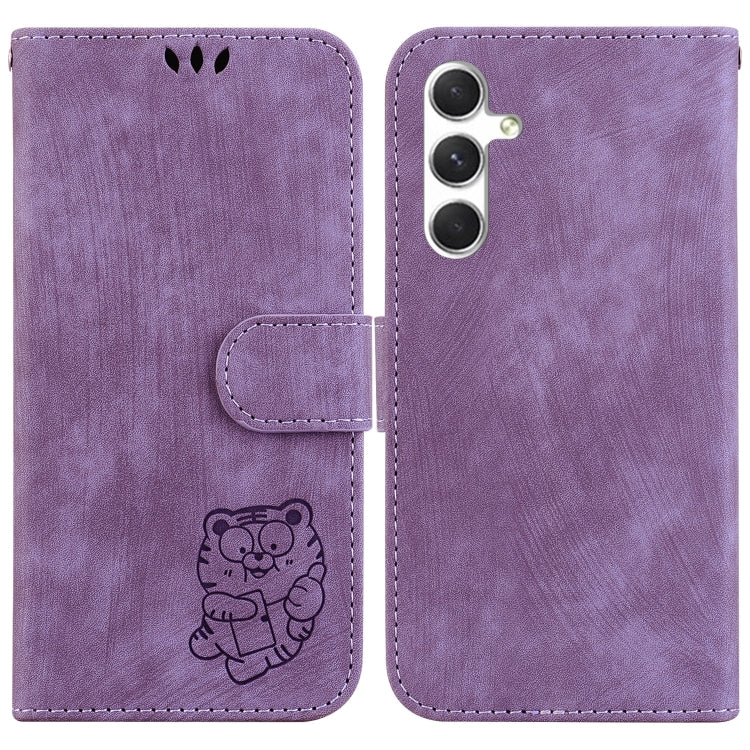 For Samsung Galaxy S25 5G Little Tiger Embossed Leather Phone Case(Purple) - Galaxy S25 5G Cases by PMC Jewellery | Online Shopping South Africa | PMC Jewellery | Buy Now Pay Later Mobicred