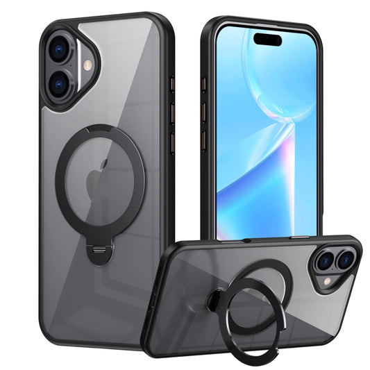 For iPhone 16 Plus Transparent MagSafe Magnetic Rotating Ring Holder Phone Case(Black) - iPhone 16 Plus Cases by PMC Jewellery | Online Shopping South Africa | PMC Jewellery | Buy Now Pay Later Mobicred