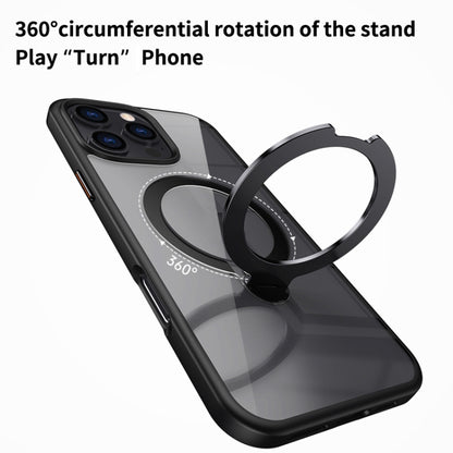 For iPhone 16 Transparent MagSafe Magnetic Rotating Ring Holder Phone Case(Black) - iPhone 16 Cases by PMC Jewellery | Online Shopping South Africa | PMC Jewellery | Buy Now Pay Later Mobicred