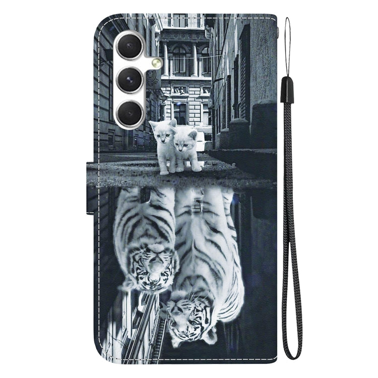 For Samsung Galaxy S25 5G Crystal Texture Colored Drawing Leather Phone Case(Cat Tiger Reflection) - Galaxy S25 5G Cases by PMC Jewellery | Online Shopping South Africa | PMC Jewellery | Buy Now Pay Later Mobicred