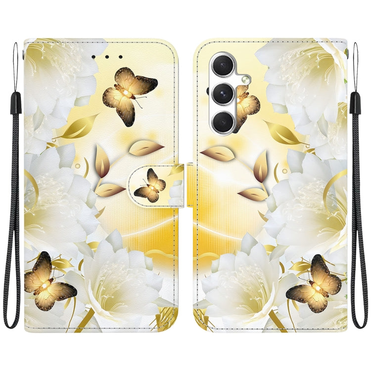 For Samsung Galaxy S25+ 5G Crystal Texture Colored Drawing Leather Phone Case(Gold Butterfly Epiphyllum) - Galaxy S25+ 5G Cases by PMC Jewellery | Online Shopping South Africa | PMC Jewellery | Buy Now Pay Later Mobicred