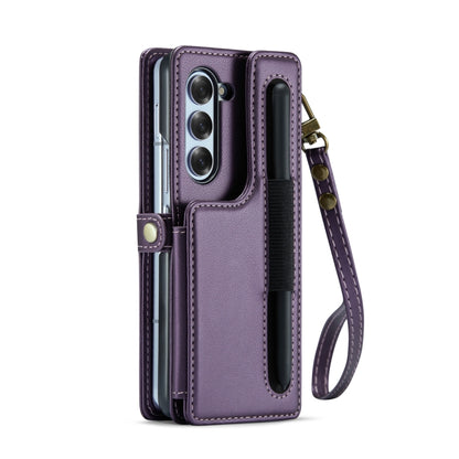 For Samsung Galaxy Z Fold6 5G CaseMe C22 PC+TPU Business Style RFID Anti-theft Lanyard Leather Phone Case with Pen Slot(Purple) - Galaxy Z Fold6 5G Cases by CaseMe | Online Shopping South Africa | PMC Jewellery | Buy Now Pay Later Mobicred