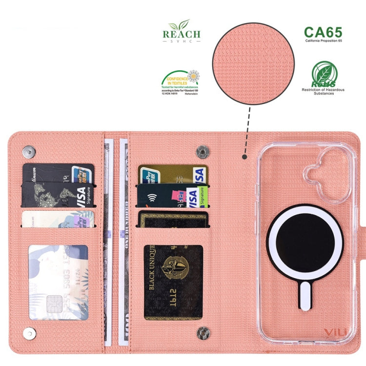 For iPhone 15 ViLi GHA-C Series RFID MagSafe Magnetic Flip Leather Phone Case(Pink) - free shipping - PMC Jewellery - Order now!