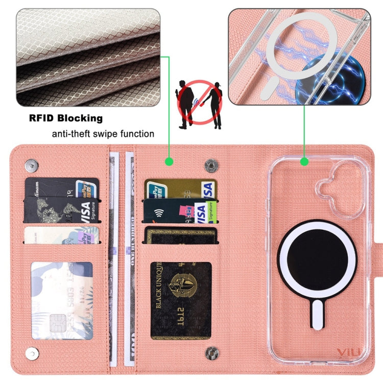 For iPhone 15 ViLi GHA-C Series RFID MagSafe Magnetic Flip Leather Phone Case(Pink) - free shipping - PMC Jewellery - Order now!