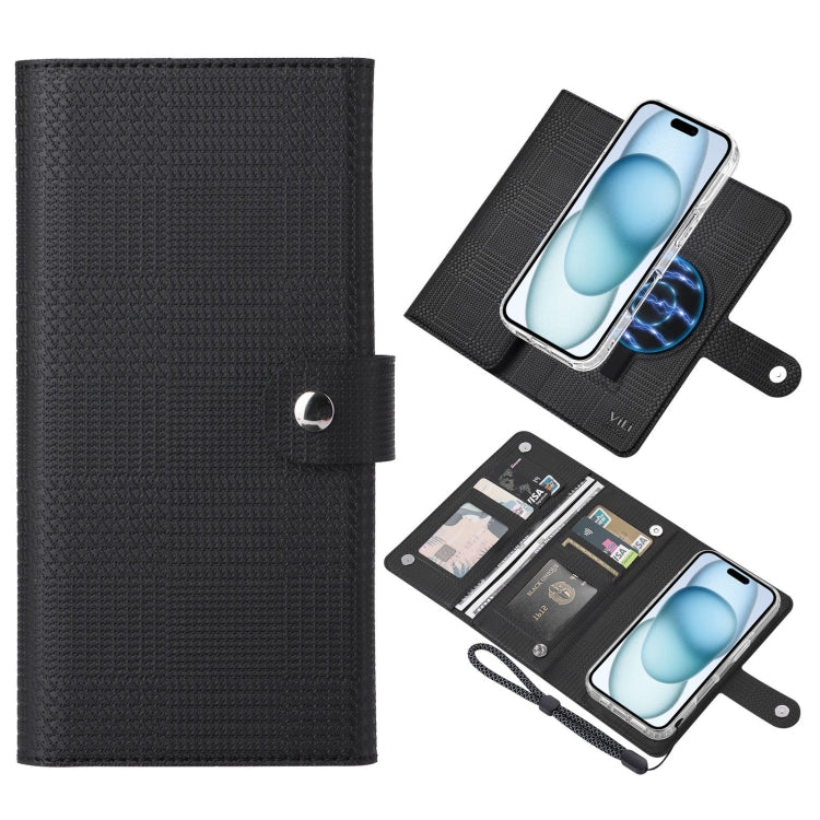 For iPhone 15 ViLi GHA-C Series RFID MagSafe Magnetic Flip Leather Phone Case(Black) - free shipping - PMC Jewellery - Order now!