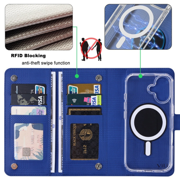For iPhone 15 Pro ViLi GHA-C Series RFID MagSafe Magnetic Flip Leather Phone Case(Blue) - free shipping - PMC Jewellery - Order now!