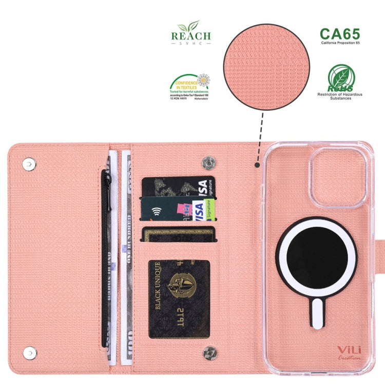 For iPhone 16 Plus ViLi GHB-C Series RFID MagSafe Magnetic Flip Leather Phone Case(Pink) - iPhone 16 Plus Cases by ViLi | Online Shopping South Africa | PMC Jewellery | Buy Now Pay Later Mobicred