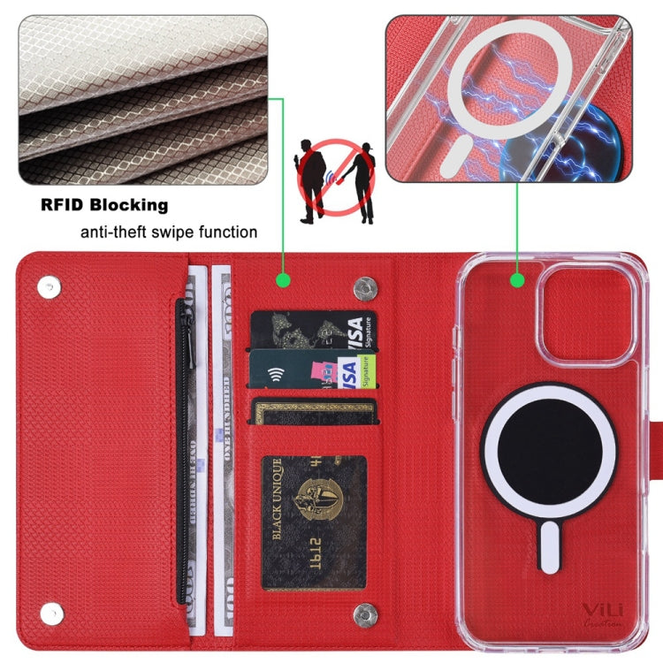 For iPhone 16 Plus ViLi GHB-C Series RFID MagSafe Magnetic Flip Leather Phone Case(Red) - iPhone 16 Plus Cases by ViLi | Online Shopping South Africa | PMC Jewellery | Buy Now Pay Later Mobicred