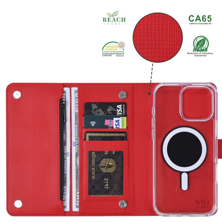For iPhone 15 ViLi GHB-C Series RFID MagSafe Magnetic Flip Leather Phone Case(Red) - free shipping - PMC Jewellery - Order now!