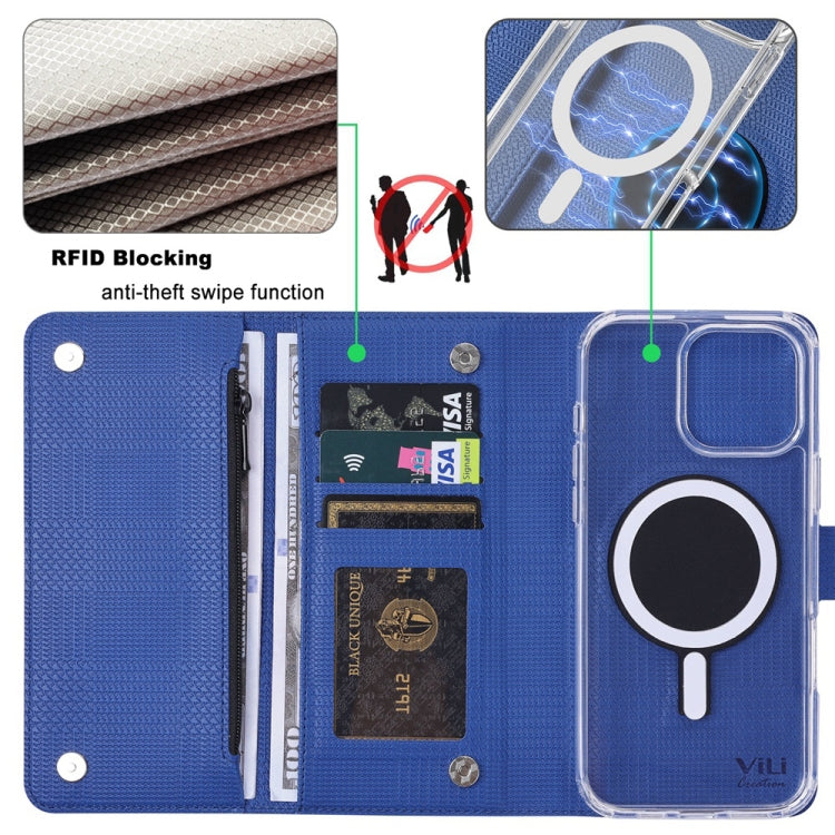 For iPhone 14 Plus ViLi GHB-C Series RFID MagSafe Magnetic Flip Leather Phone Case(Blue) - iPhone 14 Plus Cases by ViLi | Online Shopping South Africa | PMC Jewellery | Buy Now Pay Later Mobicred