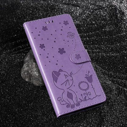 For Samsung Galaxy S25 / S24 5G Cat and Bee Embossed Flip Leather Phone Case(Purple) - Galaxy S25 5G Cases by PMC Jewellery | Online Shopping South Africa | PMC Jewellery | Buy Now Pay Later Mobicred