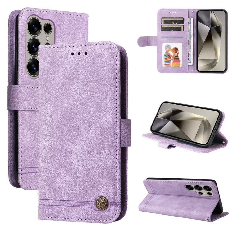 For Samsung Galaxy S25 Ultra 5G Skin Feel Life Tree Metal Button Leather Phone Case(Purple) - Galaxy S25 Ultra 5G Cases by PMC TechLife | Online Shopping South Africa | PMC TechLife | Buy Now Pay Later Mobicred