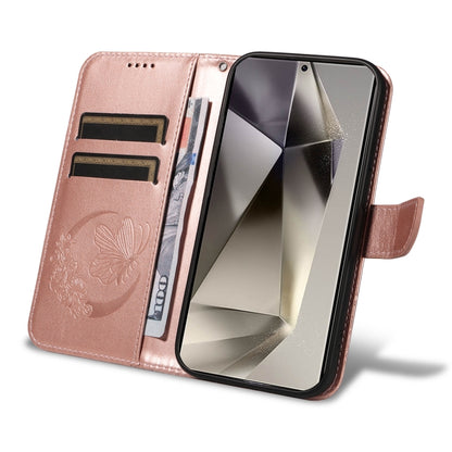 For Samsung Galaxy S25 Ultra 5G Swallowtail Butterfly Embossed Leather Phone Case(Rose Gold) - Galaxy S25 Ultra 5G Cases by PMC Jewellery | Online Shopping South Africa | PMC Jewellery | Buy Now Pay Later Mobicred