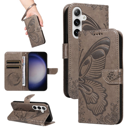 For Samsung Galaxy S25 / S24 5G Swallowtail Butterfly Embossed Leather Phone Case(Grey) - Galaxy S25 5G Cases by PMC Jewellery | Online Shopping South Africa | PMC Jewellery | Buy Now Pay Later Mobicred