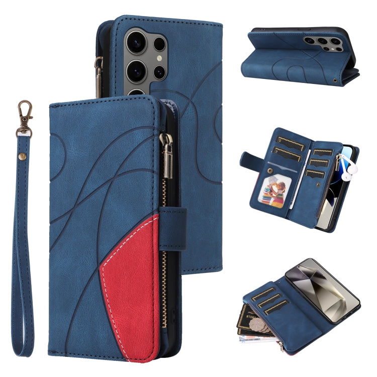 For Samsung Galaxy S25 Ultra 5G Dual-color 9 Card Slots Zipper Wallet Leather Phone Case(Blue) - Galaxy S25 Ultra 5G Cases by PMC Jewellery | Online Shopping South Africa | PMC Jewellery | Buy Now Pay Later Mobicred