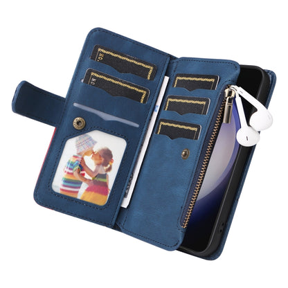 For Samsung Galaxy S25+ / S24+ 5G Dual-color 9 Card Slots Zipper Wallet Leather Phone Case(Blue) - Galaxy S25+ 5G Cases by PMC Jewellery | Online Shopping South Africa | PMC Jewellery | Buy Now Pay Later Mobicred