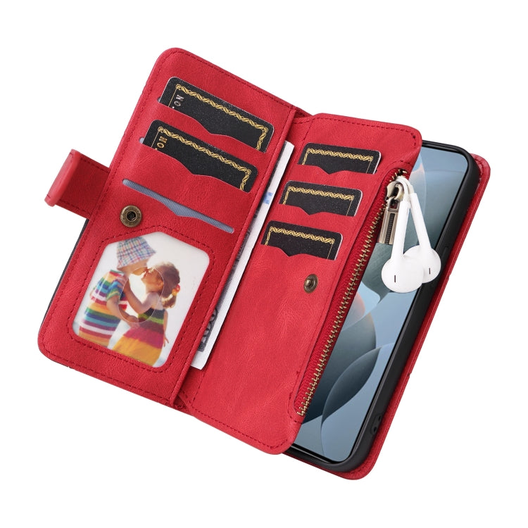 For Redmi K70 Dual-color 9 Card Slots Zipper Wallet Leather Phone Case(Red) - K70 Cases by PMC Jewellery | Online Shopping South Africa | PMC Jewellery | Buy Now Pay Later Mobicred