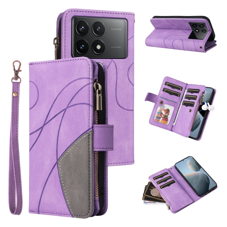 For Redmi K70 Dual-color 9 Card Slots Zipper Wallet Leather Phone Case(Purple) - K70 Cases by PMC Jewellery | Online Shopping South Africa | PMC Jewellery | Buy Now Pay Later Mobicred