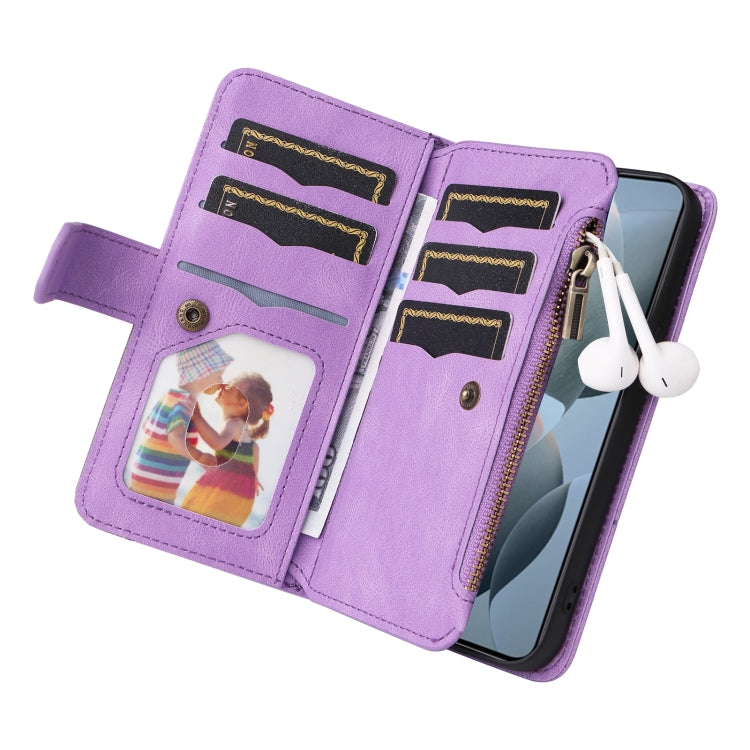 For Redmi K70 Dual-color 9 Card Slots Zipper Wallet Leather Phone Case(Purple) - K70 Cases by PMC Jewellery | Online Shopping South Africa | PMC Jewellery | Buy Now Pay Later Mobicred