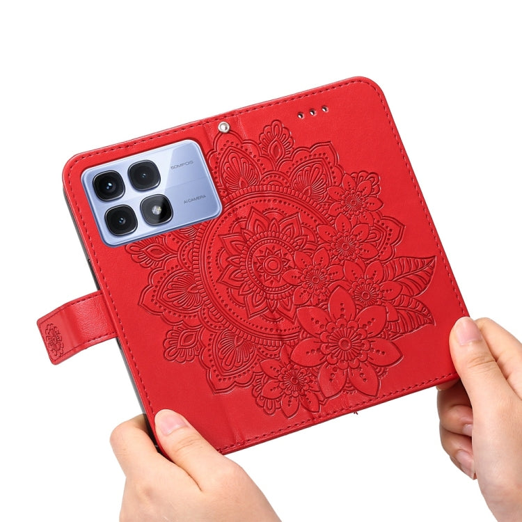 For Redmi K70 Ultra Seven-petal Flowers Embossing Leather Phone Case(Red) - Xiaomi Cases by PMC Jewellery | Online Shopping South Africa | PMC Jewellery | Buy Now Pay Later Mobicred