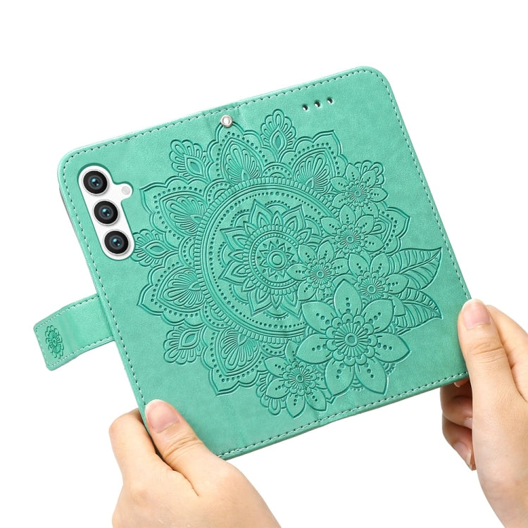 For Samsung Galaxy S25 5G Seven-petal Flowers Embossing Leather Phone Case(Green) - Galaxy S25 5G Cases by PMC Jewellery | Online Shopping South Africa | PMC Jewellery | Buy Now Pay Later Mobicred