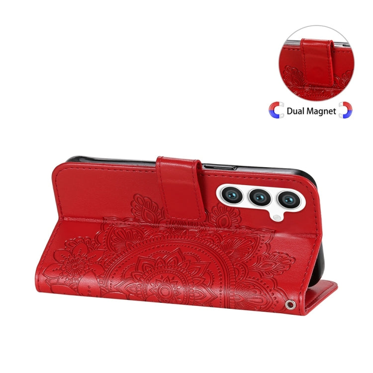 For Samsung Galaxy S25 5G Seven-petal Flowers Embossing Leather Phone Case(Red) - Galaxy S25 5G Cases by PMC Jewellery | Online Shopping South Africa | PMC Jewellery | Buy Now Pay Later Mobicred