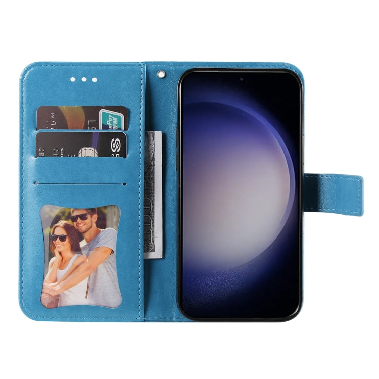 For Samsung Galaxy S25+ 5G Seven-petal Flowers Embossing Leather Phone Case(Blue) - Galaxy S25+ 5G Cases by PMC Jewellery | Online Shopping South Africa | PMC Jewellery | Buy Now Pay Later Mobicred