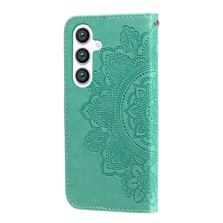 For Samsung Galaxy S25+ 5G Seven-petal Flowers Embossing Leather Phone Case(Green) - Galaxy S25+ 5G Cases by PMC Jewellery | Online Shopping South Africa | PMC Jewellery | Buy Now Pay Later Mobicred