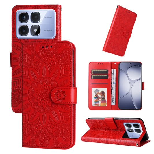 For Redmi K70 Ultra Embossed Sunflower Leather Phone Case(Red) - Xiaomi Cases by PMC Jewellery | Online Shopping South Africa | PMC Jewellery | Buy Now Pay Later Mobicred