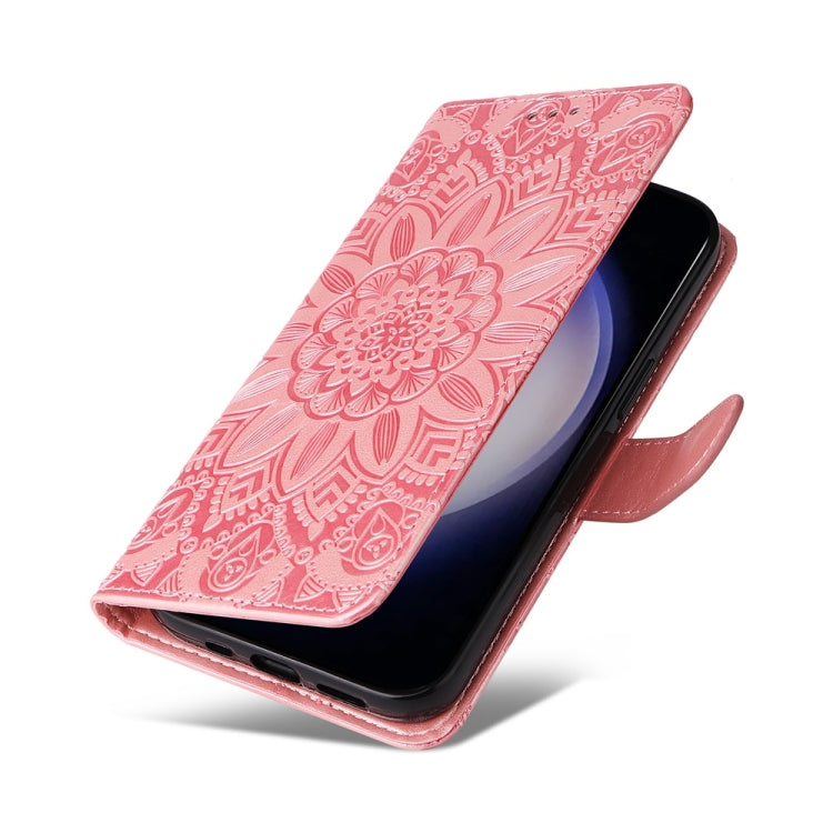 For Samsung Galaxy S25 5G Embossed Sunflower Leather Phone Case(Rose Gold) - Galaxy S25 5G Cases by PMC Jewellery | Online Shopping South Africa | PMC Jewellery | Buy Now Pay Later Mobicred