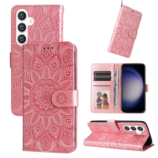 For Samsung Galaxy S25+ 5G Embossed Sunflower Leather Phone Case(Rose Gold) - Galaxy S25+ 5G Cases by PMC Jewellery | Online Shopping South Africa | PMC Jewellery | Buy Now Pay Later Mobicred