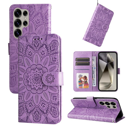 For Samsung Galaxy S25 Ultra 5G Embossed Sunflower Leather Phone Case(Purple) - Galaxy S25 Ultra 5G Cases by PMC Jewellery | Online Shopping South Africa | PMC Jewellery | Buy Now Pay Later Mobicred