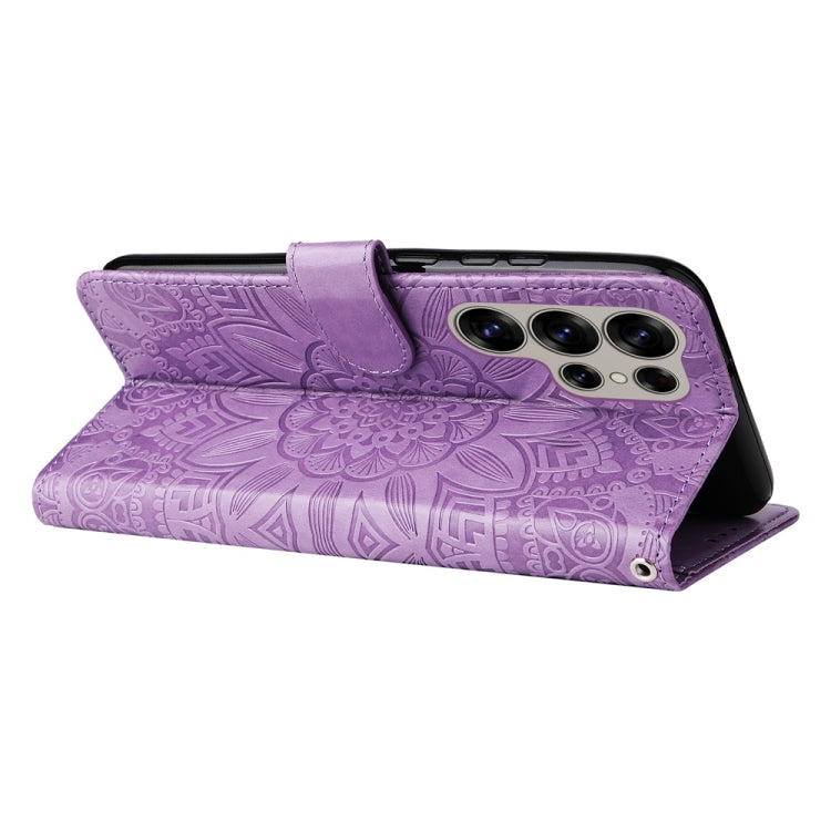 For Samsung Galaxy S25 Ultra 5G Embossed Sunflower Leather Phone Case(Purple) - Galaxy S25 Ultra 5G Cases by PMC Jewellery | Online Shopping South Africa | PMC Jewellery | Buy Now Pay Later Mobicred