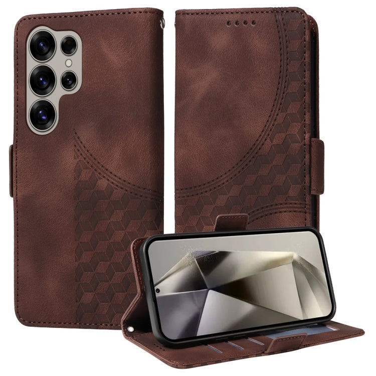 For Samsung Galaxy S25 Ultra 5G Embossed Rhombus Starry Leather Phone Case(Brown) - Galaxy S25 Ultra 5G Cases by PMC TechLife | Online Shopping South Africa | PMC TechLife | Buy Now Pay Later Mobicred
