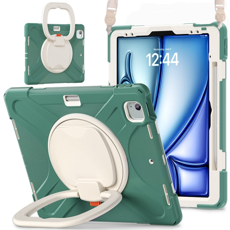 For iPad Air 13 2024 Silicone Hybrid PC Tablet Case with Holder & Shoulder Strap(Emerald Green) - iPad Air 13 2024 Cases by PMC Jewellery | Online Shopping South Africa | PMC Jewellery | Buy Now Pay Later Mobicred