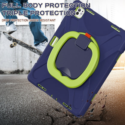 For iPad Pro 13 2024 Silicone Hybrid PC Tablet Case with Holder & Shoulder Strap(Navy Blue Lime) - iPad Pro 13 2024 Cases by PMC Jewellery | Online Shopping South Africa | PMC Jewellery | Buy Now Pay Later Mobicred