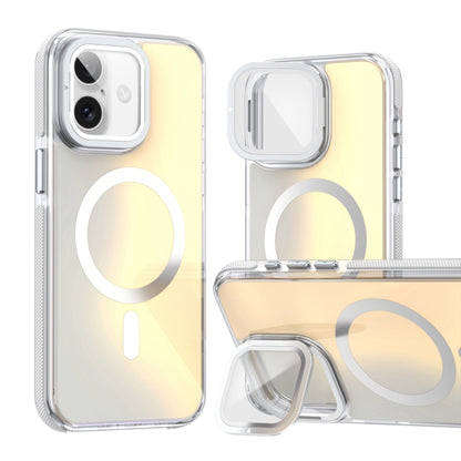 For iPhone 16 MagSafe Gradient Color Lens Film Phone Case with Lens Fold Holder(White) - iPhone 16 Cases by PMC Jewellery | Online Shopping South Africa | PMC Jewellery | Buy Now Pay Later Mobicred