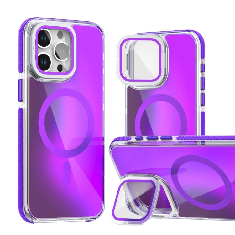 For iPhone 16 Pro Max MagSafe Gradient Color Lens Film Phone Case with Lens Fold Holder(Purple) - iPhone 16 Pro Max Cases by PMC Jewellery | Online Shopping South Africa | PMC Jewellery | Buy Now Pay Later Mobicred