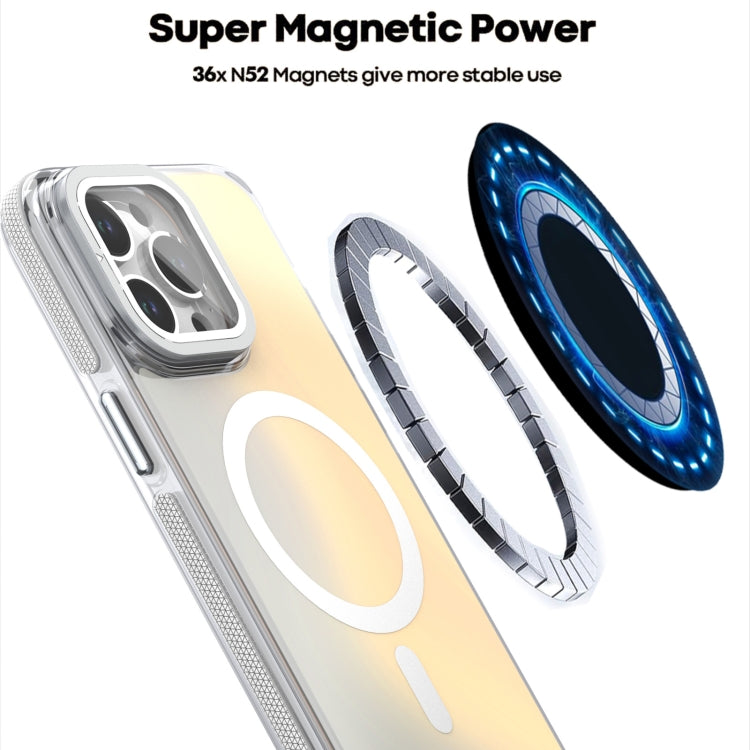 For iPhone 16 Plus MagSafe Gradient Color Lens Film Phone Case with Lens Fold Holder(White) - free shipping - PMC TechLife - Order now!