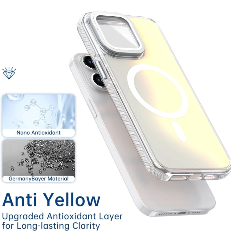 For iPhone 16 MagSafe Gradient Color Lens Film Phone Case with Lens Fold Holder(White) - iPhone 16 Cases by PMC Jewellery | Online Shopping South Africa | PMC Jewellery | Buy Now Pay Later Mobicred