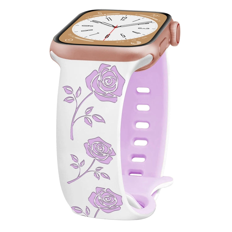 For Apple Watch SE 2023 40mm Two-color Rose Engraved Silicone Watch Band(White Purple) - free shipping - PMc TechLife - Order now!
