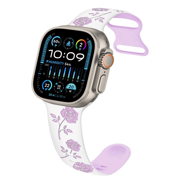 For Apple Watch Ultra 2 49mm Two-color Rose Engraved Silicone Watch Band(White Purple) - free shipping - PMc TechLife - Order now!