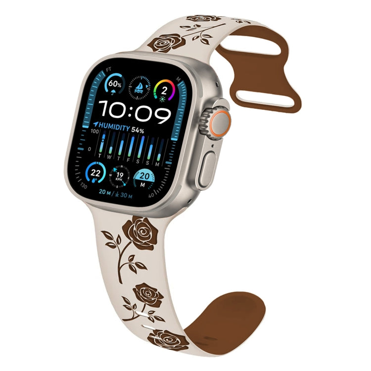 For Apple Watch Ultra 2 49mm Two-color Rose Engraved Silicone Watch Band(Starlight Caramel) - free shipping - PMc TechLife - Order now!