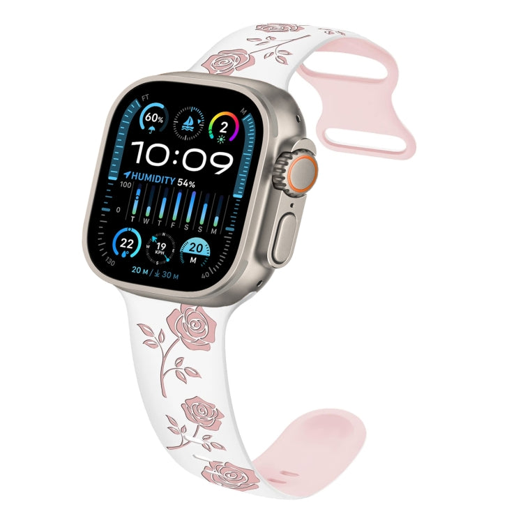 For Apple Watch Ultra 49mm Two-color Rose Engraved Silicone Watch Band(White Pink) - free shipping - PMc TechLife - Order now!