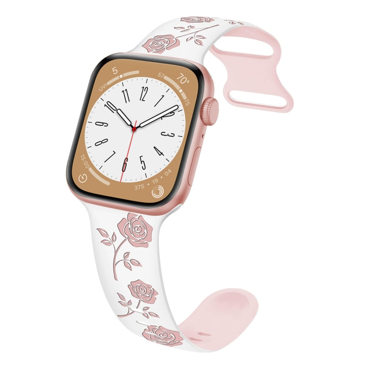 For Apple Watch SE 2022 40mm Two-color Rose Engraved Silicone Watch Band(White Pink) - free shipping - PMc TechLife - Order now!